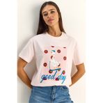Bianco Lucci Kadın Good Day Baskılı Nakış Detaylı Relaxed Fit T-Shirt 7642 60286117