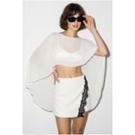Bianco Lucci Kadın Kayık Yaka Yarasa Kol Transparan Şifon Bluz DB261015 60286363