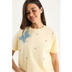 Bianco Lucci Kadın Kelebek Aksesuarlı Taş İşlemeli Kısa Kollu T-Shirt 60602036