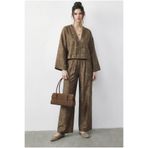 Bianco Lucci Kadın Kendinden Çiçek Desenli Kruvaze Kimono Salaş Pantolonlu Alt-Üst Takım 60613 60283998