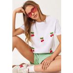 Bianco Lucci Kadın Kısa Kollu Kiraz Aksesuarlı T-Shirt 60602016