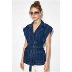 Bianco Lucci Kadın Kuşak Bağlamalı Cepli Kruvaze Yaka Denim Yelek 3551 60286226