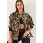 Bianco Lucci Kadın Leopar Desenli Gabardin Gömlek 4739