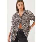 Bianco Lucci Kadın Leopar Desenli Oversize Basic Gömlek