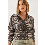 Bianco Lucci Kadın Leopar Desenli Yarasa Kol Gömlek 60251989