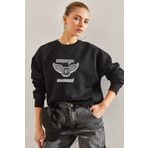 Bianco Lucci Kadın Motox Baskılı Üç İplik Şardonlu Sweatshirt STK56