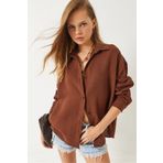 Bianco Lucci Kadın Oversize Uzun Kollu Müslin Basic Gömlek 34363 60282004