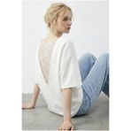 Bianco Lucci Kadın Sırtı V Dantel Detaylı Scuba Oversize T-Shirt 1050 60283974