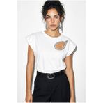 Bianco Lucci Kadın Taş İşlemeli Vatkalı Omuz Detaylı %100 Pamuk T-Shirt 1075 60286066