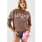 Bianco Lucci Kadın Üç İplik Şardonlu London Life Grafik Baskılı Sweatshirt MBHS004 60601004