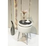 Bianco Metal Ayaklı Puflu Sehpa (Beyaz - Gümüş)