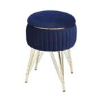 Bianco Metal Ayaklı Sehpalı Puf Altın Koyu Mavi Gold Dark Blue