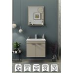 Biani Fix Arya 65 Cm Banyo Dolabı,Seramik Lavabolu, Aynalı,Lavabo Dahil, Mdf,Latte - Cappucino