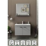 Biani Fix Arya 85 Cm Banyo Dolabı,Seramik Lavabolu, Aynalı,Lavabo Dahil,Mdf,Mat Gri