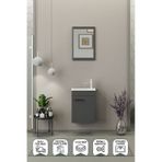 BIANI Fix Arya Mini 42 Cm Banyo Dolabı,Seramik Lavabolu,Aynalı,Lavabo Dahil,Mdf,Mat Gri