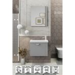 BIANI Fix Maxila 60 Cm Banyo Dolabı,Seramik Lavabolu,Aynalı,Lavabo Dahil,Mdf,Mat Gri