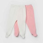 Bibaby Jakarlı 2'li Bebek Pantolonu 57911 Pembe-Ekru 9-12 Ay