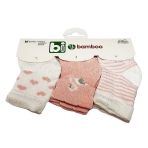 Bibaby Pembe Kuğu Beyaz 3'lü Bambu Bebek Çorabı