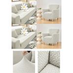 Bibaha Home Tuğla Desen Streç Lastikli Koltuk Örtüsü Takımı 3 3 1 1 Esnek Kanepe Çekyat Kılıfı - 180 x 230 cm - Krem