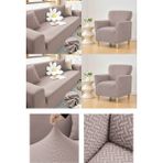Bibaha Home Tuğla Desen Streç Lastikli Koltuk Örtüsü Takımı 3 3 1 1 Esnek Kanepe Çekyat Kılıfı - 180 x 230 cm - Vizon