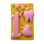 Biberon Diş Ve 1 Yazılı Silikon Pasta ve Seker Hamuru Kalibi 7x1,5x1 cm