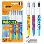 BIC 4 renkli tükenmez kalem seti, 4 renkli kadife, deniz motifli, 6'lı paket, ofis, ev, ofis veya okul için ideal