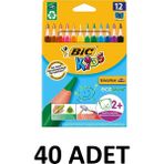 Bic 40 Paket Kids Evolution Üçgen Jumbo Kuru Boya Kalemi 12'li - Renkli