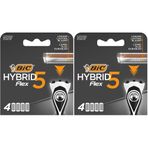 BIC Hybrid 5 Flex 4'lü Yedek Tıraş Bıçağı Kartuşu (5 Bıçak), 5 Nano Teknolojik Titanyum Bıçak, E Vitamini ile Zenginleştirilmiş Geniş Kayganlaştırıcı Bant (2 paketi)