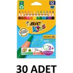 Bic Kids Evolution 12'li Üçgen Jumbo Kuru Boya Kalemi Renkli 30 Adet Çocuklar İçin Eğlenceli
