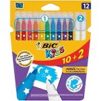 BIC Kids Magic 12'li Orta Uçlu Karışık Renk Keçeli Boya Kalemi Seti – Çocuklar İçin Eğlenceli ve Yaratıcı Çizimler