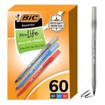 BIC Round Stic Xtra Life Ball Pen, Medium Point (Black, Blue & Red, 60 Count)