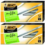 BIC Round Stic Xtra Life Ballpoint Pen, Medium Point (1.0mm), Black, 12-Count - 2-Pack