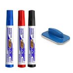 Bic Velleda 1 Siyah 1 Kırmızı 1 Mavi Beyaz Tahta Kalemi + Silgi