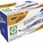 BIC Velleda 1751 Eco Kesik Uçlu Beyaz Tahta Kalemi, Mavi, 12'li Kutu, 3,7 mm ile 5,5 mm Kalın Uç, Kuru Silinebilir Mürekkep