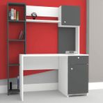 Bicabin Estina Raflı Kitaplıklı Kapaklı Dolaplı Geniş Çalışma Masası -Antrasit/Beyaz - Y: 180 cm D: 65 cm G: 150 cm - Beyaz - Siyah