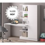 Bicabin Mdf Narin Raflı Kitaplıklı Kapaklı Dolaplı Çalışma Masası -Beyaz (Dolap Sağ) - 175*178*55