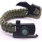 Bıçaklı Paracord Paraşüt Ipi Bileklik - Ateş Başlatıcı- Düdük - Pusula (Haki)