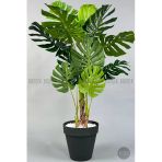 Biçiçek Yapay Ağaç Monstera Bambu Gövdeli 150CM Devetabanı Ağacı Büyük Boy Antrasit Renk Yalı Saksıda