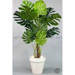 Biçiçek Yapay Ağaç Monstera Bambu Gövdeli 150CM Devetabanı Ağacı Büyük Boy Kırıkbeyaz Renk Yalı Saksıda