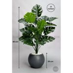 Biçiçek Yapay Monstera Deve Tabani Bitkisi 65 Cm Antresit Küre Saksıda