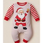 Biçomi Noel Baba Detaylı Bebek Tulum % 100 Pamuk - Kırmızı
