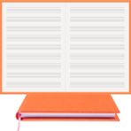 BİDEFTER Müzik Nota Defteri - (Anahtarsız)% 100 El Yapımı, El Dikişi, (İplik Dikiş) Gerçek Cilt Bezi A/5 - Turuncu