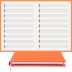 BİDEFTER Müzik Nota Defteri - (Sol Anahtarlı)% 100 El Yapımı, El Dikişi, (İplik Dikiş) Gerçek Cilt Bezi A/5 - Turuncu