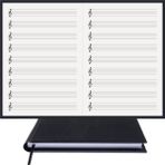 BİDEFTER Müzik Nota Defteri - (Sol Anahtarlı)% 100 El Yapımı, El Dikişi, (İplik Dikiş) Termo Deri A/5 - Siyah