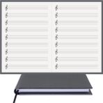 BİDEFTER Müzik Nota Defteri - (Sol Anahtarlı, Sol Kesik Çizgili)% 100 El Yapımı, El Dikişi, (İplik Dikiş) Gerçek Cilt Bezi A/5 - Gri