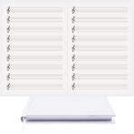 BİDEFTER Müzik Nota Defteri - (Sol Anahtarlı, Sol Kesik Çizgili)% 100 El Yapımı, El Dikişi, (İplik Dikiş) Kumaş Ciltleme A/5 - Beyaz