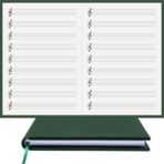 BİDEFTER Müzik Nota Defteri - (Sol Anahtarlı, Sol Kesik Çizgili)% 100 El Yapımı, El Dikişi, (İplik Dikiş) Kumaş Ciltleme A/5 - Yeşil