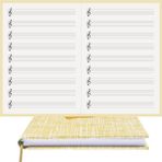BİDEFTER Müzik Nota Defteri - (Sol Anahtarlı, Sol Kesik Çizgili)% 100 El Yapımı, El Dikişi, (İplik Dikiş) Kuşe Ciltli A/5 - Sarı