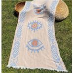 Bidoluraf 90X180 Çift Taraflı 3 Kat Müslin Göz Desenli Kilim Motifli Plaj Havlusu - Peştamal-Pembe