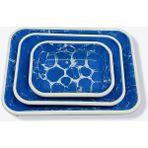 Bidoluraf Baloncuk Desenli Emaye Meze / Salata Tabağı Beyaz Kordonlu - Mavi - Beyaz - 20 x 27 cm